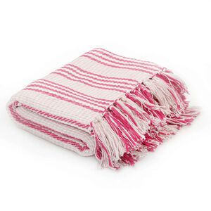 vidaXL &Uuml;berwurf Baumwolle Streifen 220x250 cm Rosa und Wei&szlig;