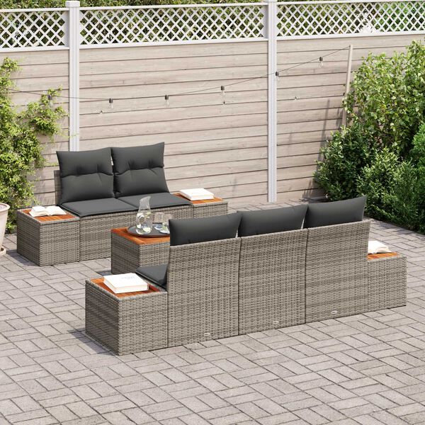 vidaXL Gartensofa-set mit Kissen 6 pcs Grau Poly Rattan