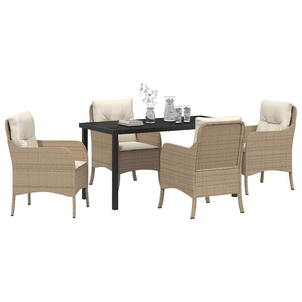vidaXL Garten Essgruppe mit Kissen 5 pcs Beige Poly-Rattan