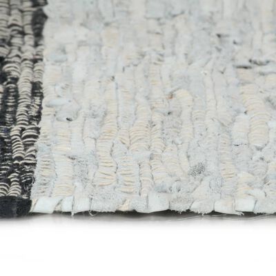 vidaXL Handgewebter Chindi-Teppich Leder 190x280 cm Hellgrau Schwarz