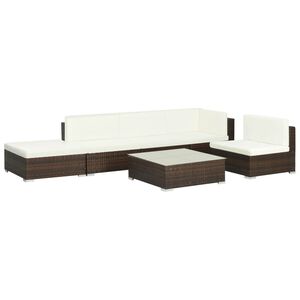 vidaXL 6-tlg. Garten-Lounge-Set mit Auflagen Poly Rattan Braun