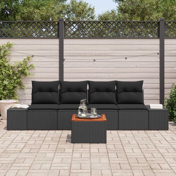 vidaXL Gartensofa-set mit Speicher 5 pcs Schwarz Poly-Rattan