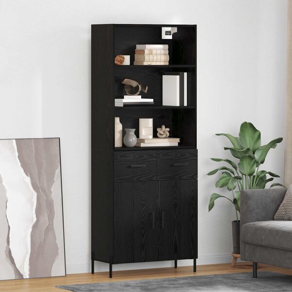 vidaXL Highboard Schwarz Eichen-Optik 69,5 x 34 x 180 cm Holzwerkstoff