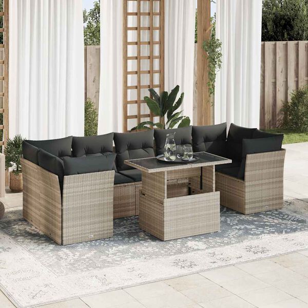 vidaXL 10-tlg. Garten-Sofagarnitur mit Kissen Hellgrau Poly Rattan