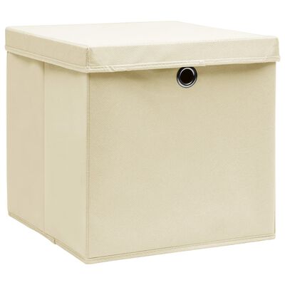 vidaXL Aufbewahrungsboxen mit Deckel 4 Stk. Creme 32x32x32 cm Stoff