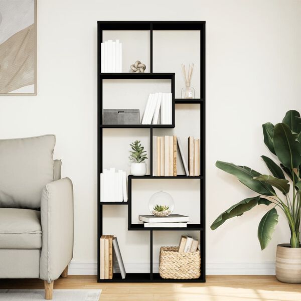 vidaXL Raumteiler-B&uuml;cherregal Schwarz 67x25x161,5 cm Holzwerkstoff