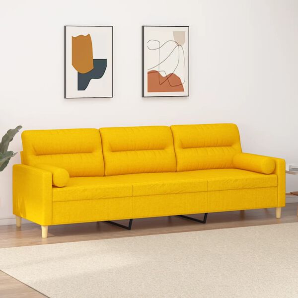 vidaXL 3-Sitzer-Sofa mit Kissen Hellgelb 210 cm Stoff