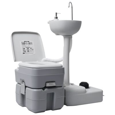 vidaXL Campingtoilette und Handwaschbecken Set Tragbar Grau