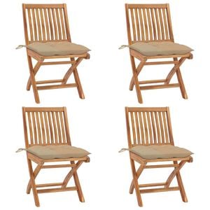 vidaXL Klappst&uuml;hle mit Kissen, 4-teilig, Massivholz Teakholz