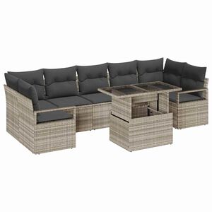 vidaXL Gartensofa-set 8 Stk. 7-Sitzanzahl Hellgrau Poly-Rattan