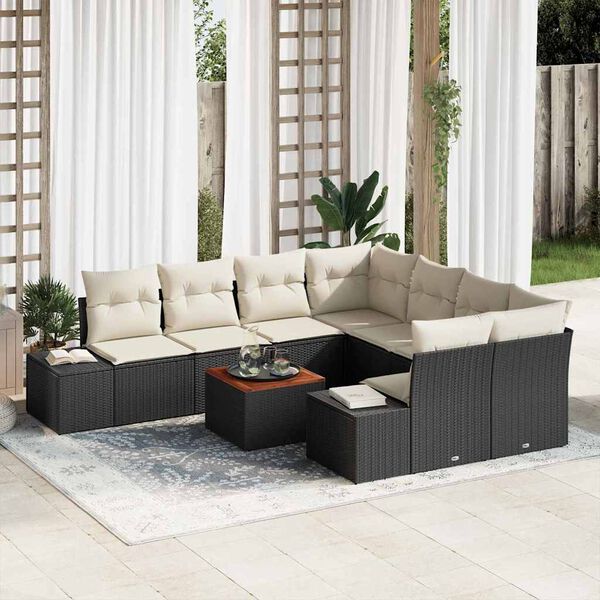 vidaXL Gartensofa-set mit Kissen 9 pcs Schwarz Poly-Rattan