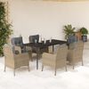 vidaXL 7-tlg. Garten-Essgruppe mit Kissen Beige Poly Rattan