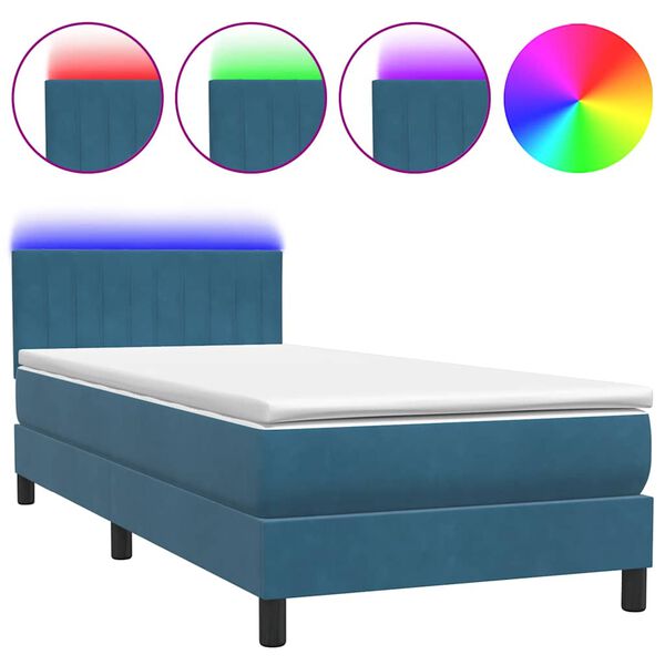 vidaXL Boxspringbett mit Matratze & LED Dunkelblau 90x220 cm Samt