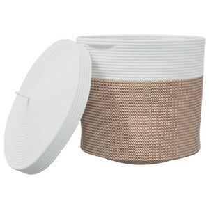 vidaXL Aufbewahrungskorb mit Deckel Braun & Wei&szlig; &Oslash;40x35 cm Baumwolle