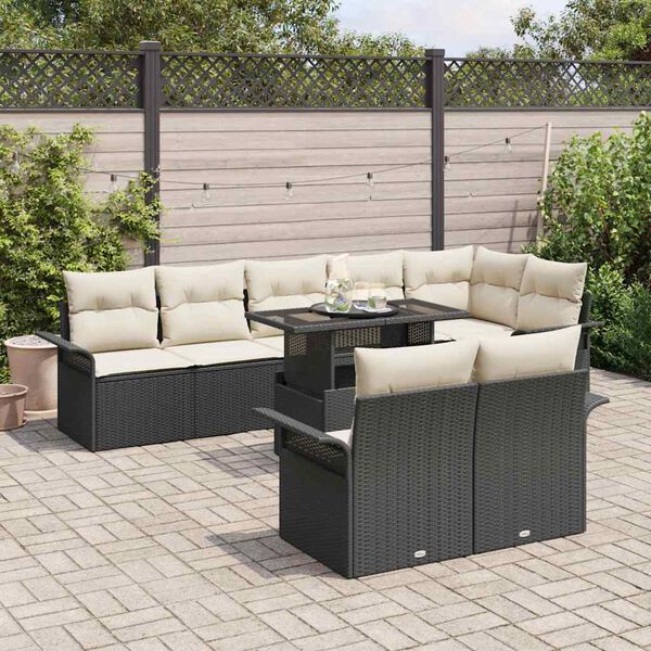 vidaXL Gartensofa-set mit Kissen 9 pcs Schwarz Poly-Rattan