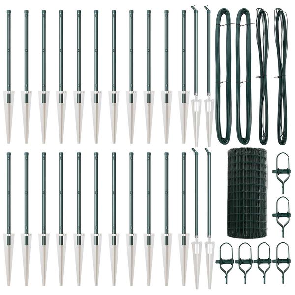 vidaXL Zaun mit Pfosten Gr&uuml;n 0,6 x 50 m Stahl und PVC