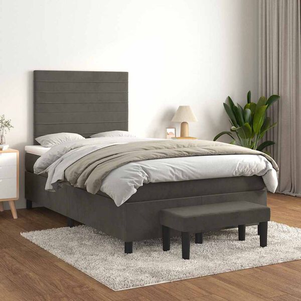 vidaXL Boxspringbett mit Matratze Dunkelgrau 120x190 cm Samt