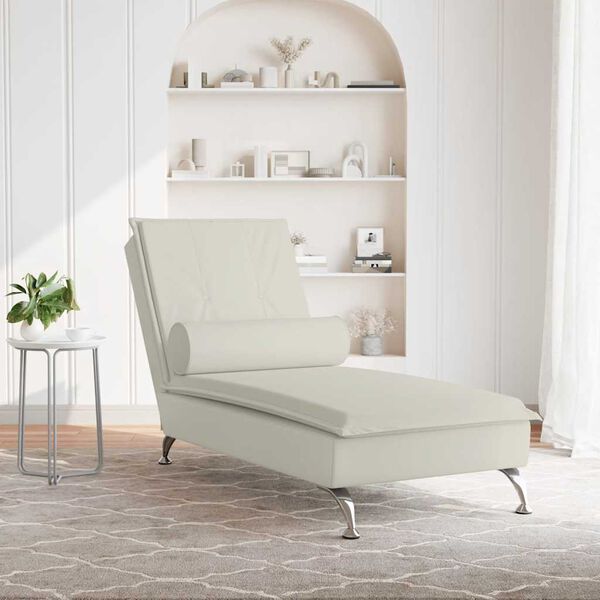 vidaXL Massage-Chaiselongue mit Nackenrolle Creme Samt