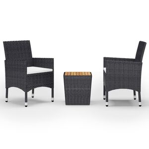 vidaXL 3-tlg. Bistro-Set Poly Rattan und Akazienholz Schwarz