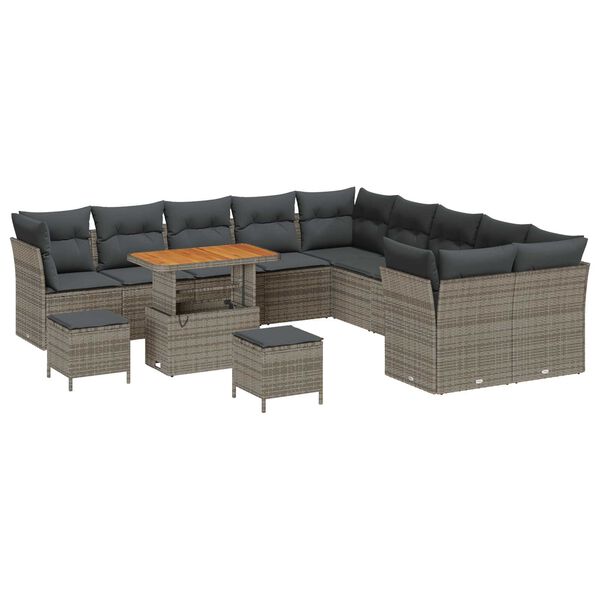 vidaXL Garten-Sofa-Set mit Kissen mit Speicher 13 pcs Grau