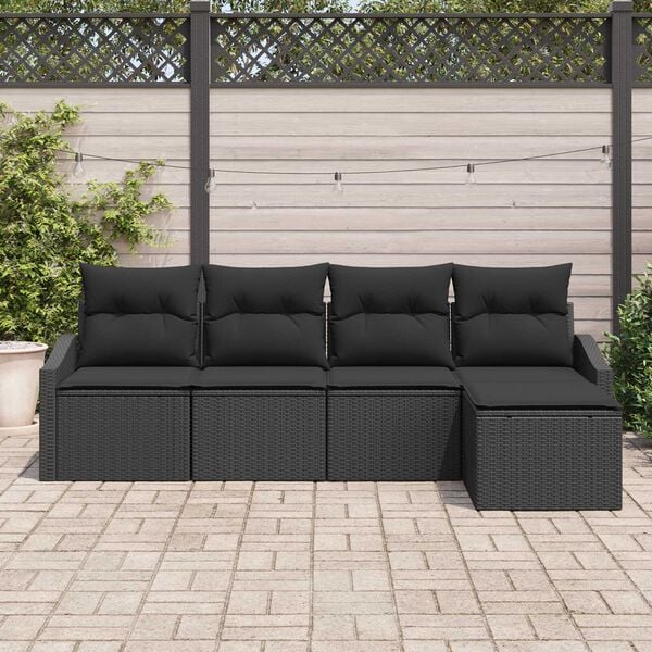 vidaXL Sofa Set mit Kissen 5 pcs Schwarz Poly Rattan