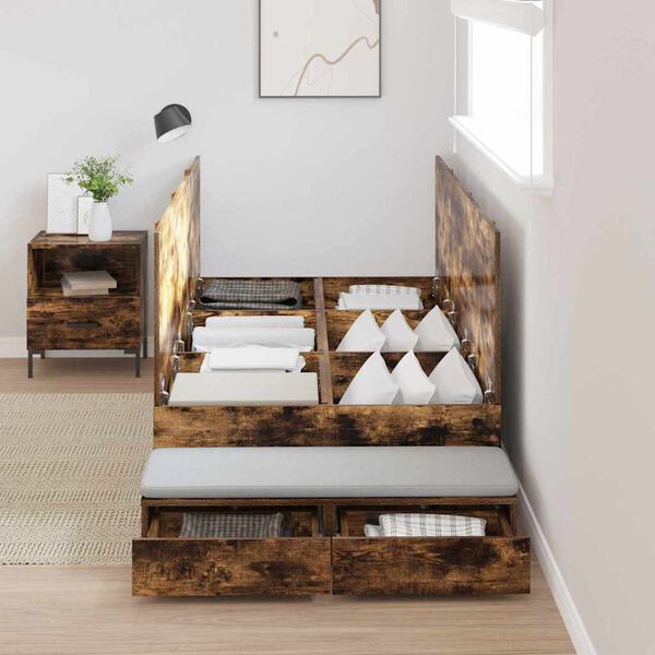 vidaXL Aufbewahrungsbettgestell Geräucherte Eiche 80 cm Holzwerkstoff