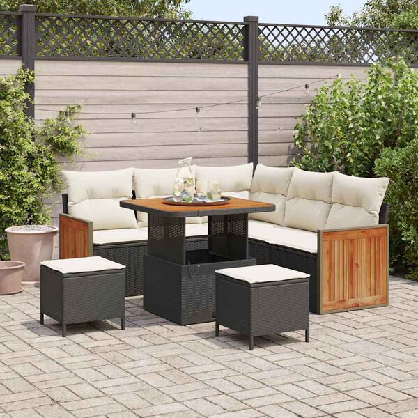 vidaXL Garten-Sofa-Set 8 pcs Schwarz und Creme Poly-Rattan