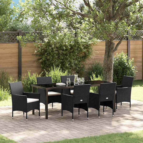 vidaXL Garten Essgruppe mit Kissen 7 pcs Schwarz Poly-Rattan