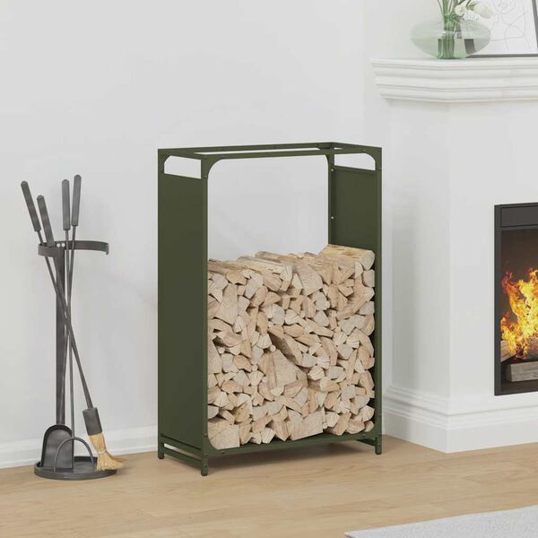 vidaXL Brennholzregal Olivgr&uuml;n 60x28x90 cm Kaltgewalzter Stahl