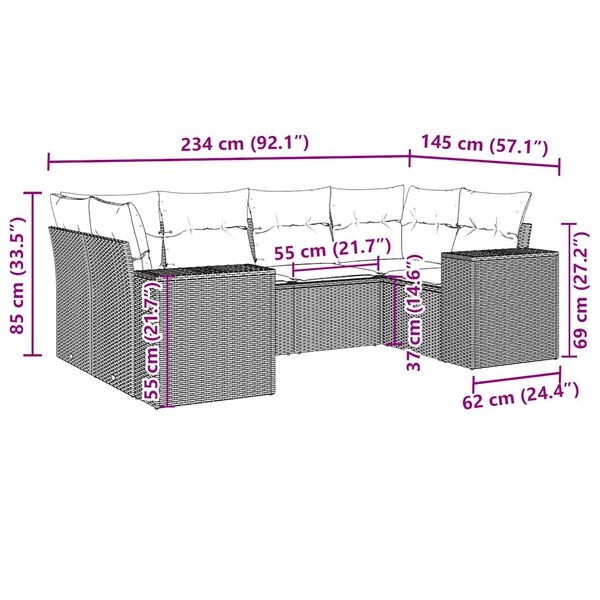 vidaXL 6-tlg. Garten-Sofagarnitur mit Kissen Schwarz Poly Rattan