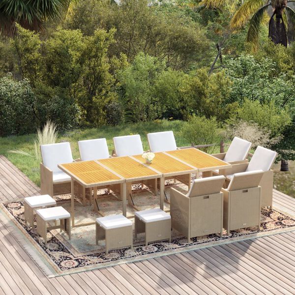 vidaXL 13-tlg. Garten-Essgruppe mit Kissen Poly Rattan Beige