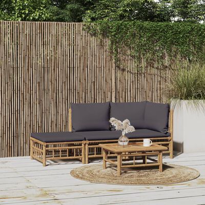 vidaXL 3-tlg. Garten-Lounge-Set mit Dunkelgrauen Kissen Bambus