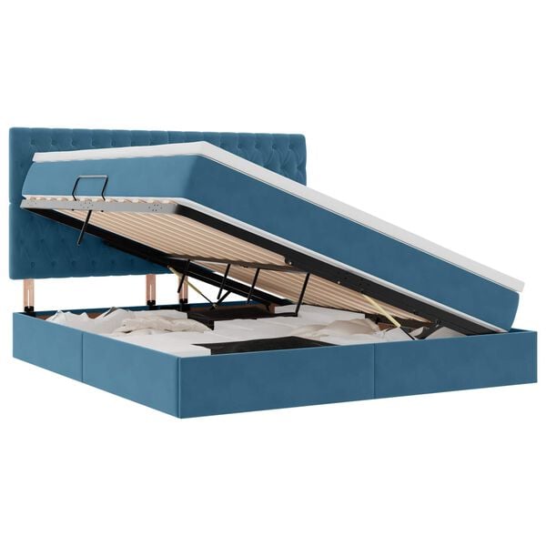 vidaXL Bett mit Stauraum und LED mit LED Dunkelblau 180 x 200 cm Samt