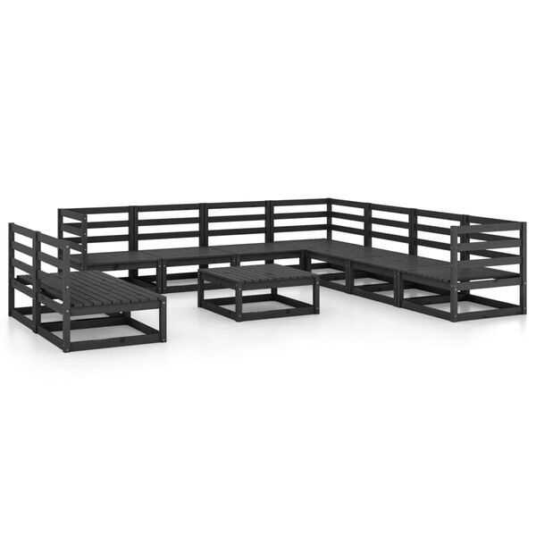 vidaXL 10-tlg. Garten-Lounge-Set Schwarz Massivholz Kiefer