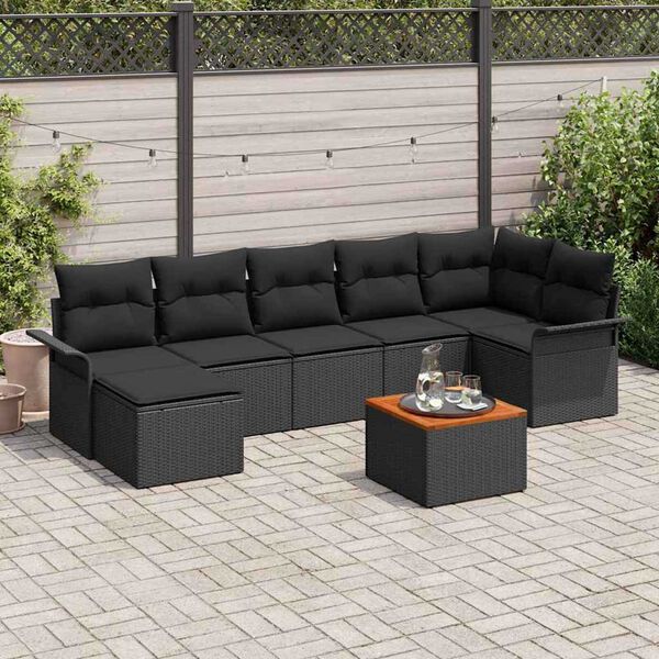 vidaXL Garten-Sofa-Set mit Kissen mit Speicher 8 pcs Schwarz
