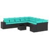 vidaXL 11-teiliges Gartensofa-Set mit Kissen, schwarzes Polyrattan