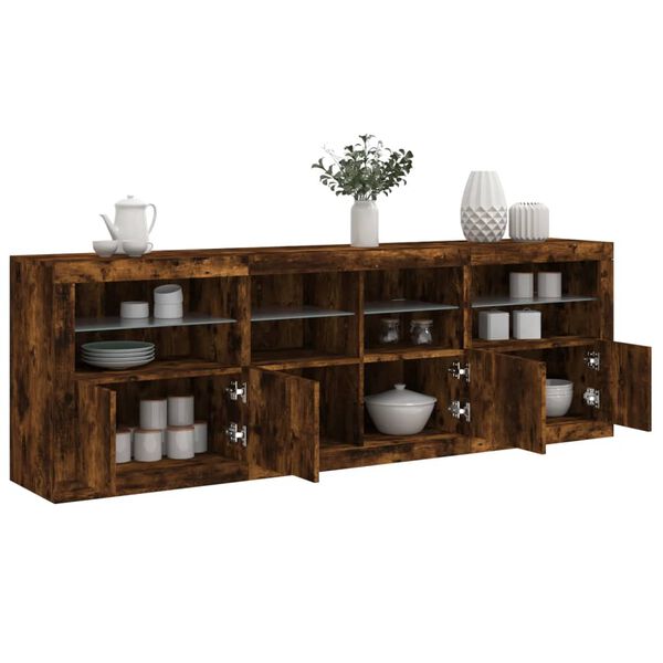 vidaXL Sideboard mit LED-Leuchten Räuchereiche 202x37x67 cm