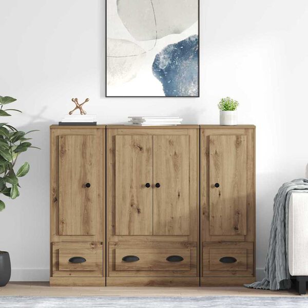 vidaXL Highboard mit Schubladen 3 pcs Artisan-Eiche Holzwerkstoff