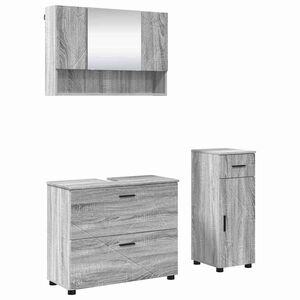 vidaXL Badezimmerm&ouml;bel-Set 3 Stk. Sonoma-Grau Sperrholz und Metall