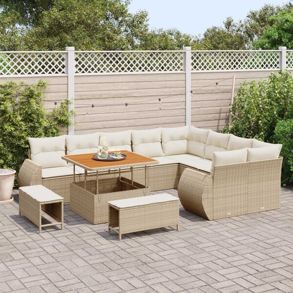 vidaXL Garten-Sofa-Set mit Kissen mit Speicher 12 pcs Beige und Creme