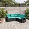 vidaXL 5-teiliges Gartensofa-Set mit Kissen, schwarzes Polyrattan
