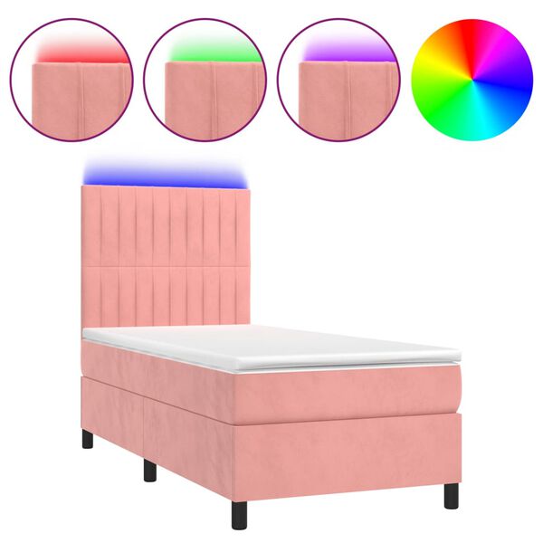 vidaXL Boxspringbett mit Matratze & LED Rosa 90x200 cm Samt