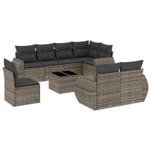 vidaXL 9-teiliges Gartensofa-Set mit Kissen, grau, Polyrattan
