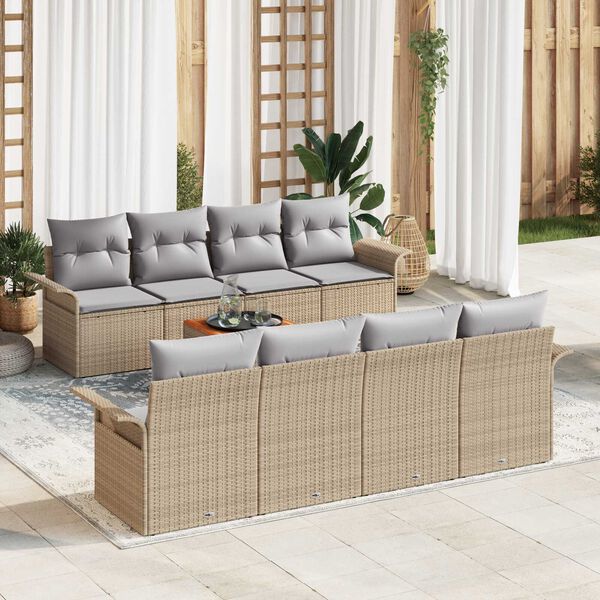 vidaXL Gartensofa-set mit Kissen 9 pcs Beige Poly-Rattan