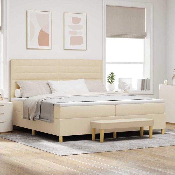 vidaXL Boxspringbett mit Matratze Creme 200 x 200 cm Stoff