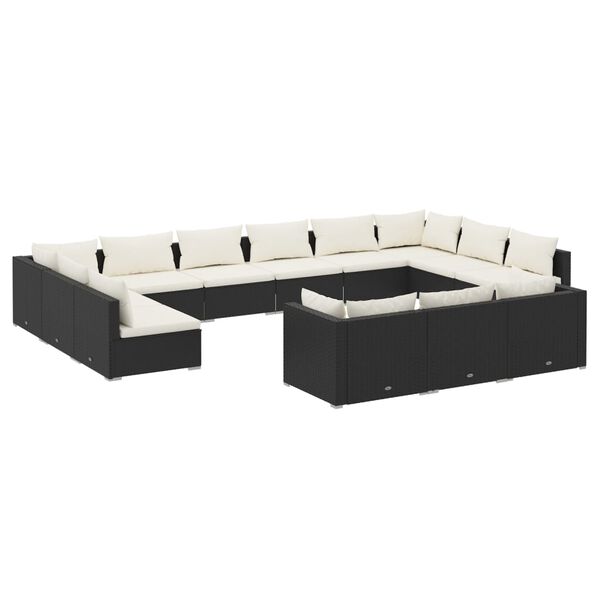 vidaXL 13-tlg. Garten-Lounge-Set mit Kissen Schwarz Poly Rattan