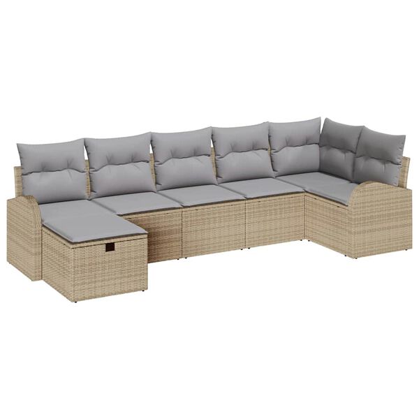vidaXL Sofa Set mit Kissen mit Speicher Beige und Hellgrau Poly-Rattan