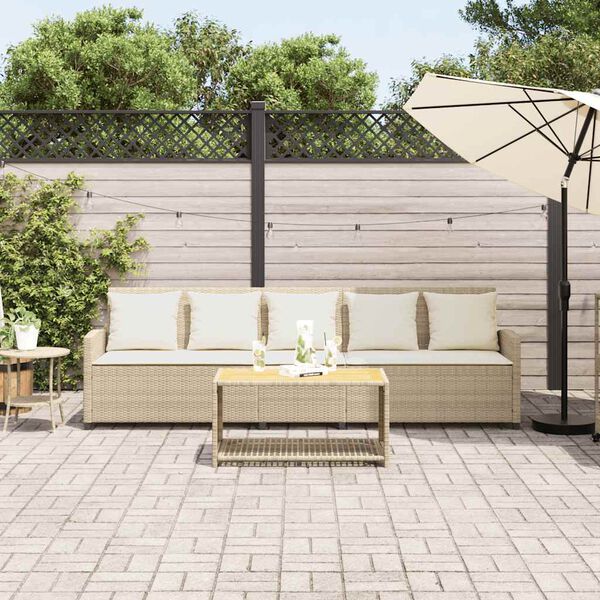 vidaXL Gartensofa 5-Sitzer mit Kissen Beige Poly Rattan