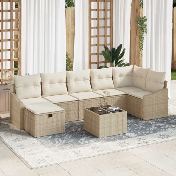 vidaXL Sofa Set mit Kissen 7 pcs Poly-Rattan