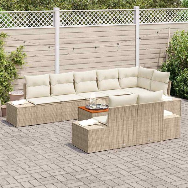vidaXL Gartensofa-set mit Kissen 9 pcs Beige Poly-Rattan